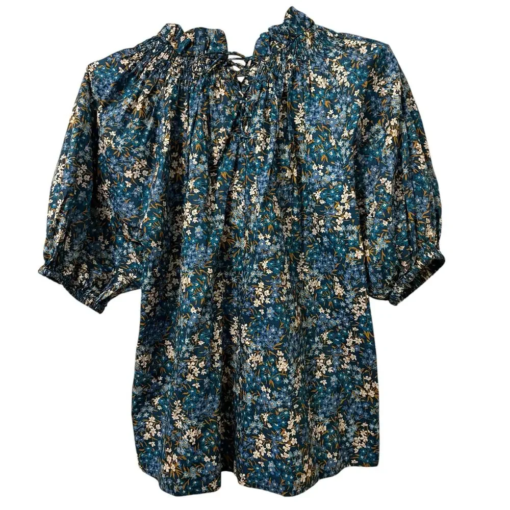 J Crew Smocked neck puff-sleeve top in Liberty Sea Blossoms Print M - Picture 4 of 9